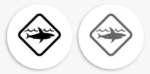 Vector illustration of Shark Warning Sign Black and White Round Icon