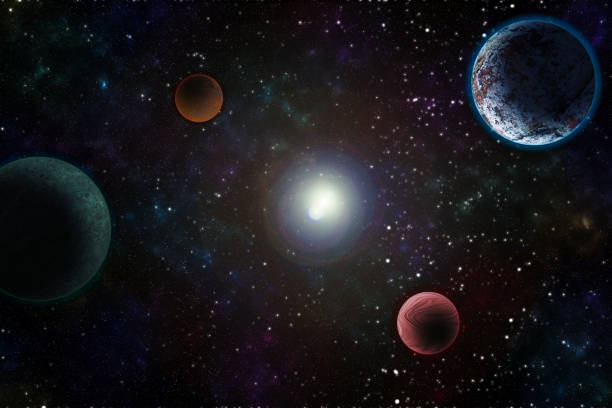 istock Fantasy with planet against starry sky on deep background. Cosmic celestial sky. Abstract space backdrop. Outer space. Night scene. Sound of cosmic radiation of the universe 1159611590