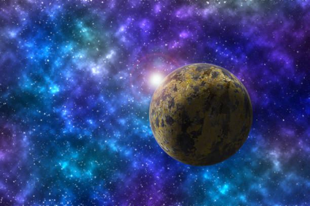 istock Fantasy with planet against starry sky on deep background. Cosmic celestial sky. Abstract space backdrop. Outer space. Night scene. Sound of cosmic radiation of the universe 1159611749
