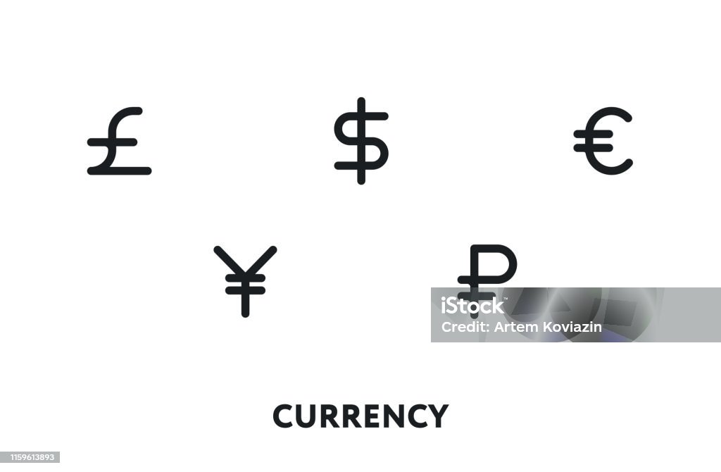 สัญลักษณ์สกุลเงินโลก ปอนด์ ดอลลาร์ รูเบิล ยูโร หยวน  ภาพประกอบไอคอนเส้นแบนเวกเตอร์ ภาพประกอบสต็อก - ดาวน์โหลดรูปภาพตอนนี้ -  Istock