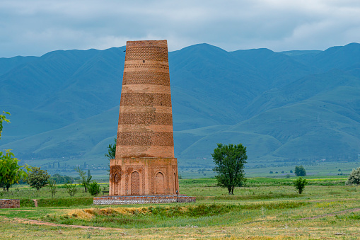 The Burana Tower in the Chuy Valley at northern of the country's capital Bishkek, Kyrgyzstan