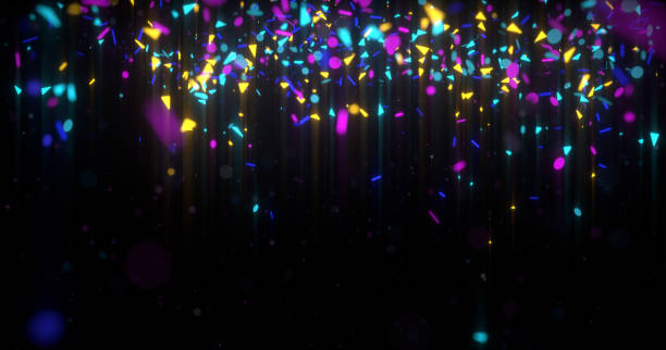 istock Abstract neon 3d rendered background. Geometrical elements and particles fly on black. Colorful concept for night party poster or banner. 1159615466