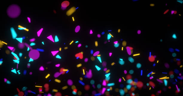 istock Abstract neon 3d rendered background. Geometrical elements and particles fly on black. Colorful concept for night party poster or banner. 1159615478