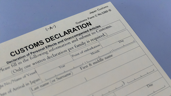Japanese customs declaration form at airport counter
