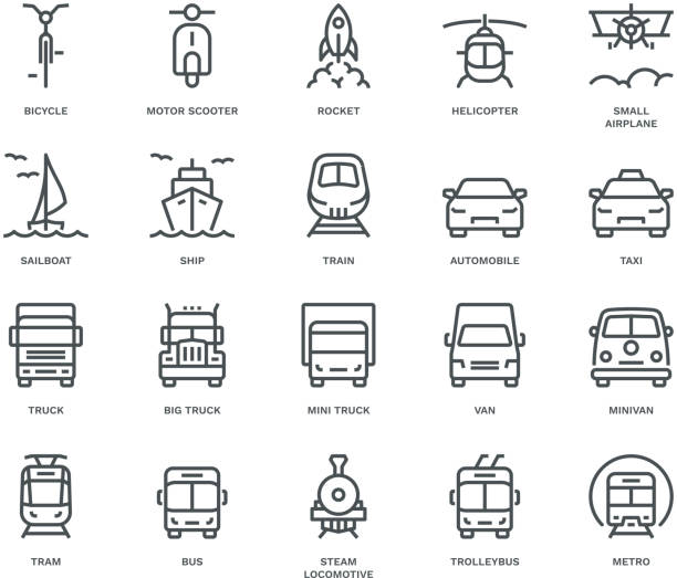 Transport Icons, oncoming view,  Monoline concept vector art illustration