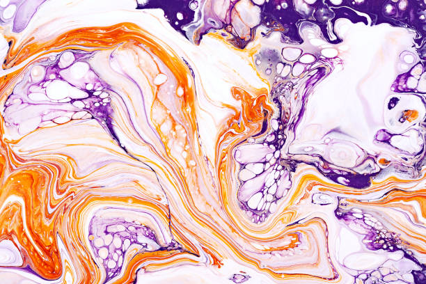 Marbled orange and violet background texture. Colorful granite mineral wallpaper.