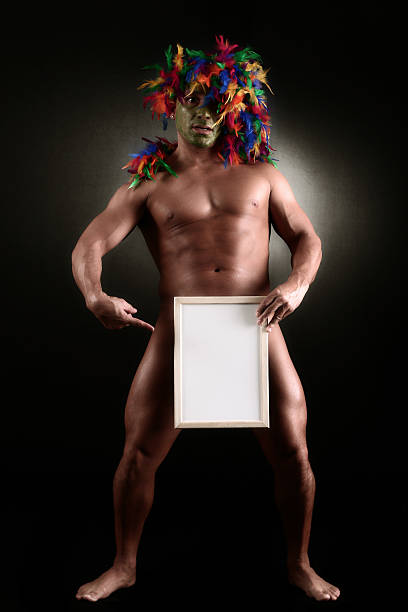 Naked Shaman with a sign shaman humor individuality men stock pictures, royalty-free photos & images