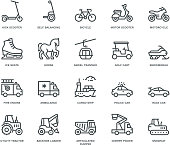Transport Icons, side view,  Monoline concept