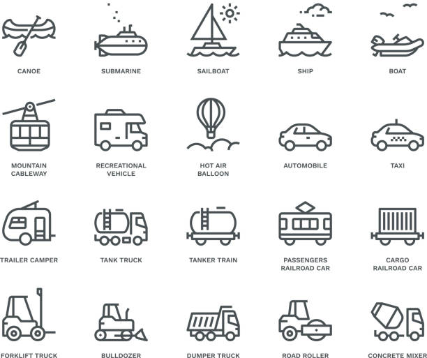Transport Icons, side view,  Monoline concept The icons were created on a 48x48 pixel aligned, perfect grid providing a clean and crisp appearance. Adjustable stroke weight. balloon icons stock illustrations
