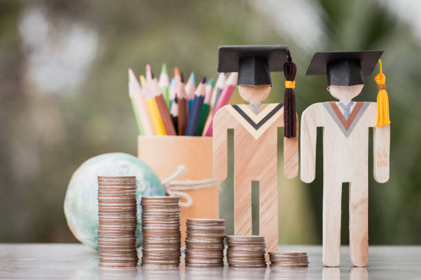 Concept of Budget for education learning scholaship financial fee payment, models people in university knowledge achievement for study abroad international have to money expensive for fees student