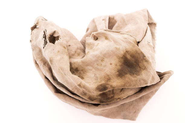 dirty rag geïsoleerd op witte achtergrond - vet voedingsstof stockfoto's en -beelden