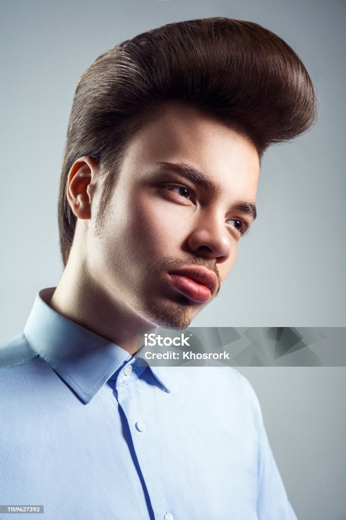Side View Of Young Man With Retro Classic Pompadour Hairstyle Stock Photo -  Download Image Now - iStock