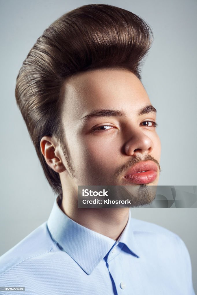 Portrait Of Young Man With Retro Classic Pompadour Hairstyle Stock Photo -  Download Image Now - iStock