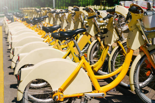 istock Many bicycles for rent on bike station 1159627652
