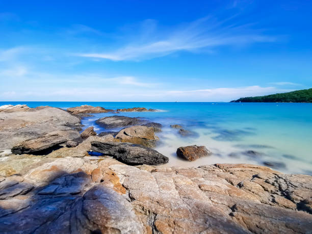 istock Rocks on the beach, Landscape with blue sea and Blue sky 1159627815