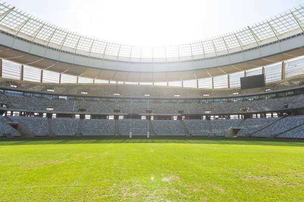 istock Rugby goal post on a sunny day in the stadium 1159627917