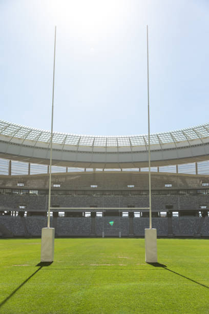 istock Rugby goal post on a sunny day in the stadium 1159629588