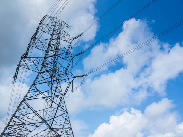 istock High voltage towers with sky background. Electrical tower. 1159632262