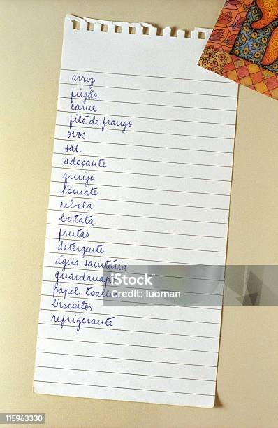 Supermarket List In Portuguese Stock Photo - Download Image Now - Egg - Food, Groceries, Handwriting