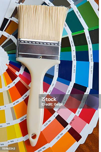 Paintbrush With Card Of Colors Stock Photo - Download Image Now - Color Image, Home Interior, Paint