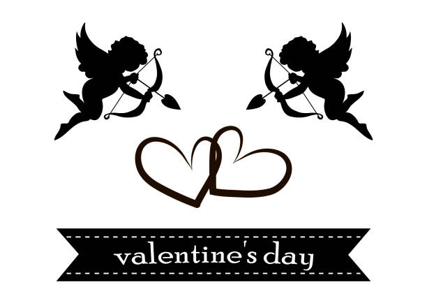 illustrazioni stock, clip art, cartoni animati e icone di tendenza di biglietti di san valentino con ornamenti, cuori, angelo e freccia - arrow heart shape isolated on white valentines day