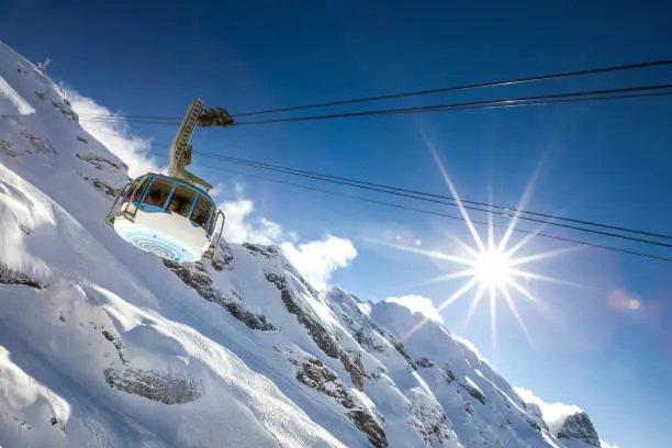 cable car at titlis mountain in the swiss alps in switzerland.