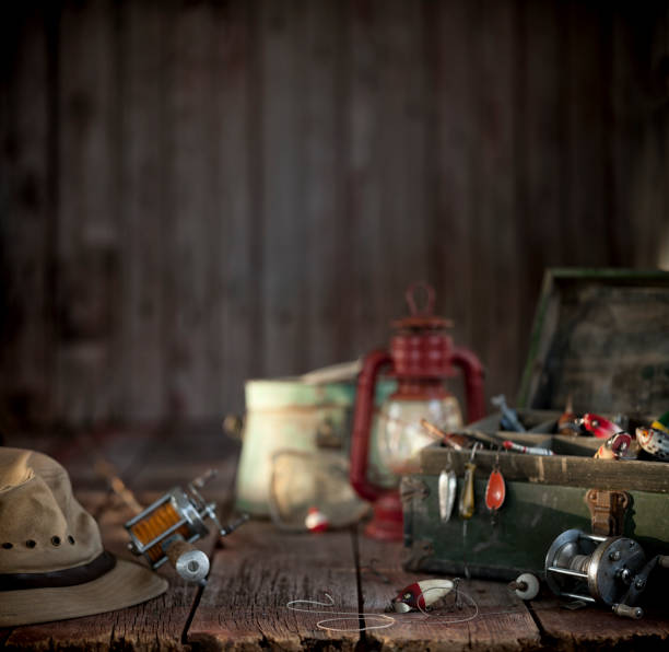istock Vintage Fishing Tackle Background 1159638564