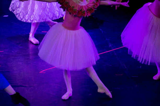 istock Ballet Dancers under Purple Light with Classical Dresses performing a ballet 1159638705