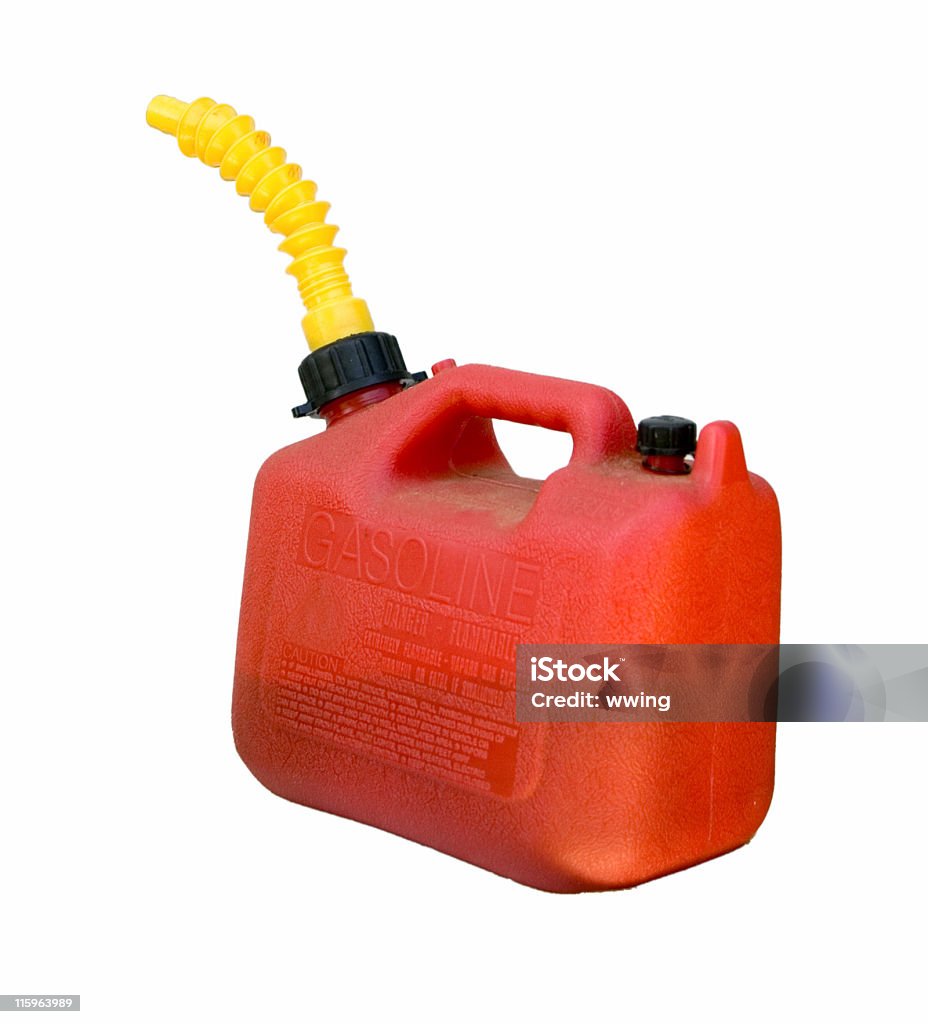 Rosso Gas Can isolato - Foto stock royalty-free di Tanica di benzina