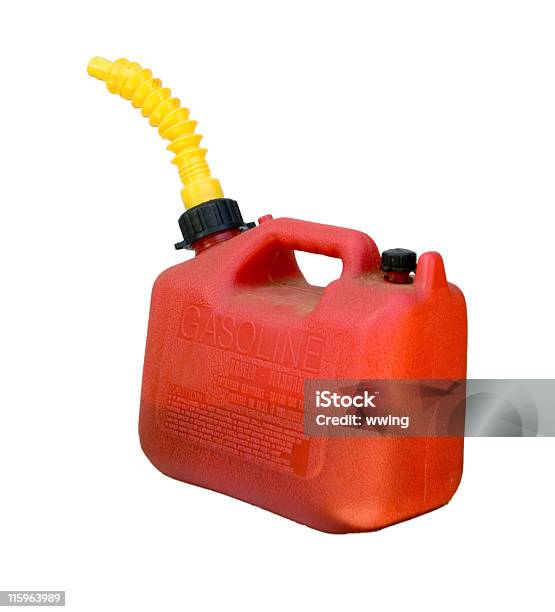 Rosso Gas Can Isolato - Fotografie stock e altre immagini di Tanica di benzina - Tanica di benzina, Sfondo bianco, Barattolo di alluminio