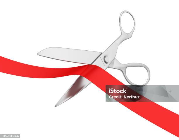 Scissors Cut Red Ribbon Isolated Stock Photo - Download Image Now