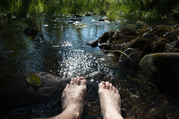 Naked man feet in the wild