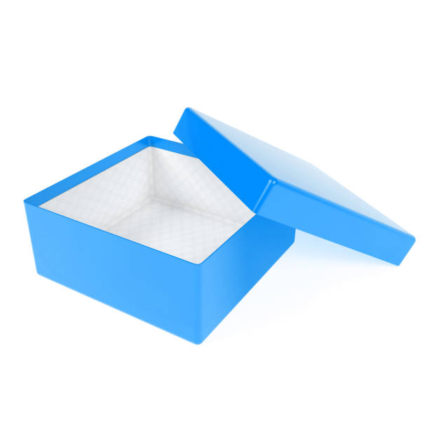 istock Open box. Blue gift box with open lid. 3d rendering illustration isolated 1159648662