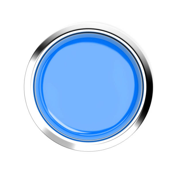 istock Blue push button. Alarm sign, top view. 3d rendering illustration isolated 1159648685