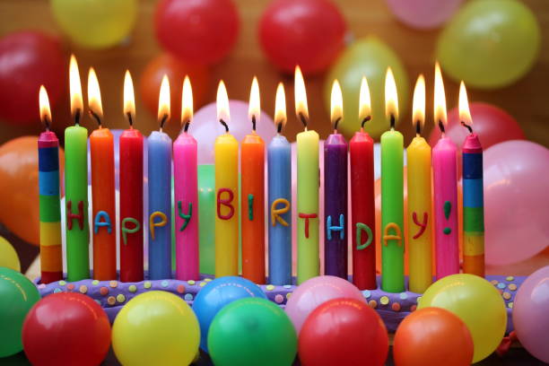 geburtstagkerzen - birthday birthday card greeting card cheerful stock-fotos und bilder
