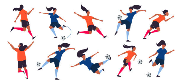 女の子の力女子サッカー選手。サッカーベクトルイラスト。 - soccer player illustrations点のイラスト素材／クリップアート素材／マンガ素材／アイコン素材