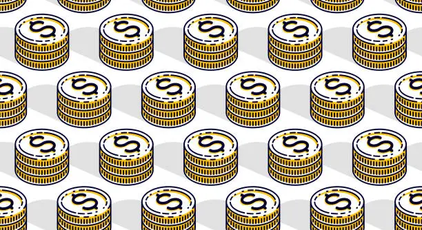 Vector illustration of Money coins seamless background, backdrop for financial business website or economical theme ads and information, 3d cash, vector wallpaper or web site background.