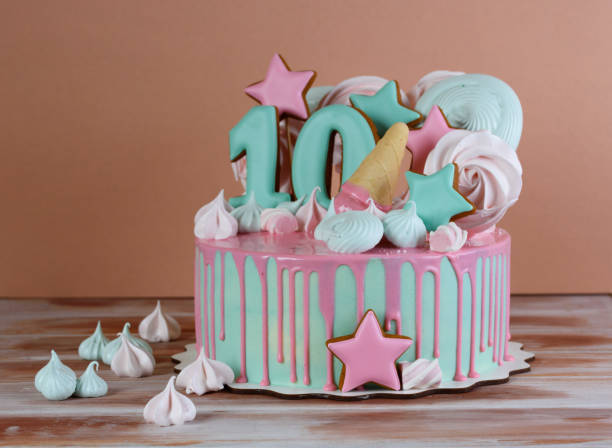 istock Beautiful birthday cake with the number 10 1159661042