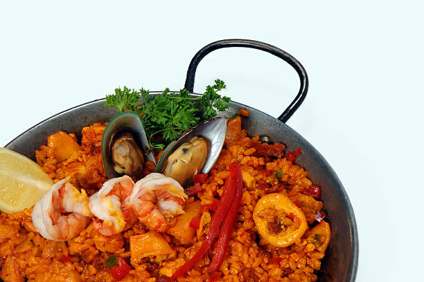 Paella preparatin steps.