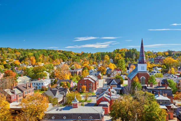 Montpelier town skyline in autumn, Vermont, USA stock photo