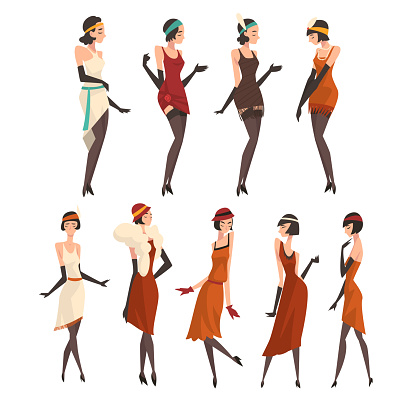 Ilustración de Elegantes Mujeres En Vestidos Retro Medias Negras Y Guantes Conjunto Hermosas Flapper Niñas De 1920 Estilo Art Déco Vector Ilustración y más Vectores Libres de Derechos de 1920-1929 - iStock Ilustración de Elegantes Mujeres En Vestidos Retro Medias Negras Y Guantes Conjunto Hermosas Flapper Niñas De 1920 Estilo Art Déco Vector Ilustración y más Vectores Libres de Derechos de 1920-1929 - iStock