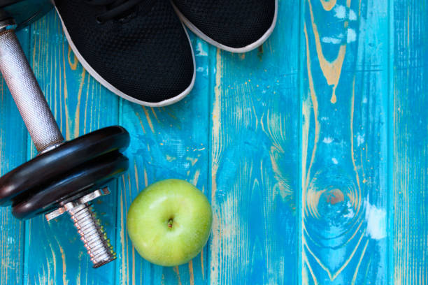 istock Sports Crafts, dumbbells, drinking water 1159664691