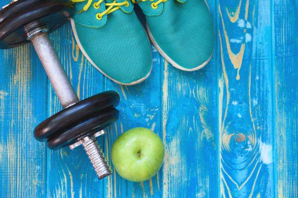 istock Sports Crafts, dumbbells, drinking water 1159664694