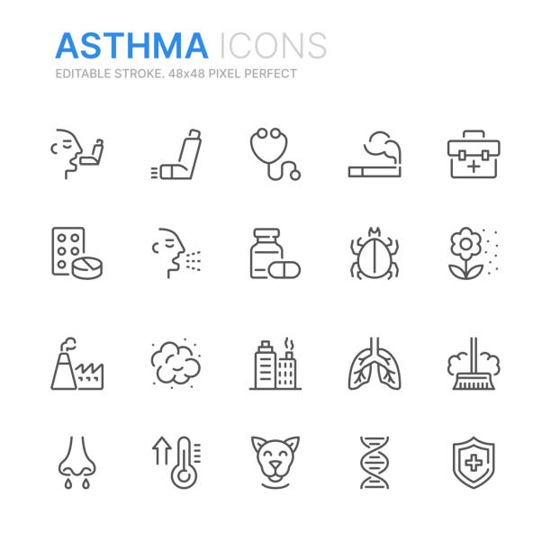 Collection of ashma related line icons. 48x48 Pixel Perfect. Editable stroke Collection of ashma related line icons. 48x48 Pixel Perfect. Editable stroke asma stock illustrations