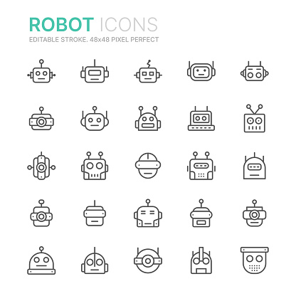 Collection of robots line icons. 48x48 Pixel Perfect. Editable stroke