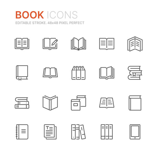 ilustrações de stock, clip art, desenhos animados e ícones de collection of books line icons. 48x48 pixel perfect. editable stroke - book