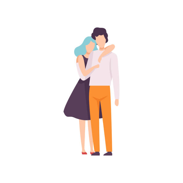 Happy Man and Woman Hugging Lovingly, Romantic Couple in Love Vector Illustration Happy Man and Woman Hugging Lovingly, Romantic Couple in Love Vector Illustration on White Background. wife stock illustrations