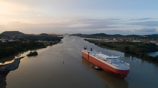 Vehicle Cargo Ship in transit through the Panama Canal