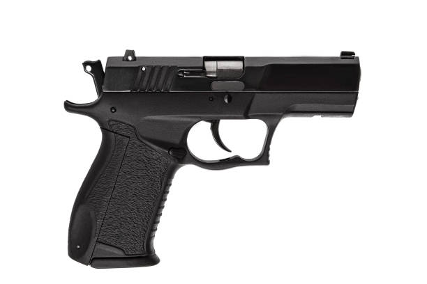 istock Black gun pistol isolated on white background 1159675747
