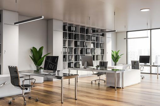 Modern office interior with furniture. 3d rendering.